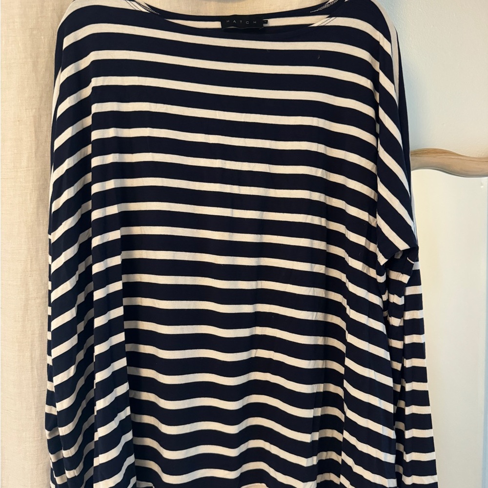 Hatch Navy and White Striped Long Sleeve Top maternity